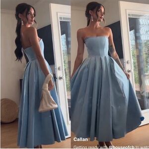 HOUSE OF CB "Audrey" Tuscan Blue Strapless Midi Sundress NWOT